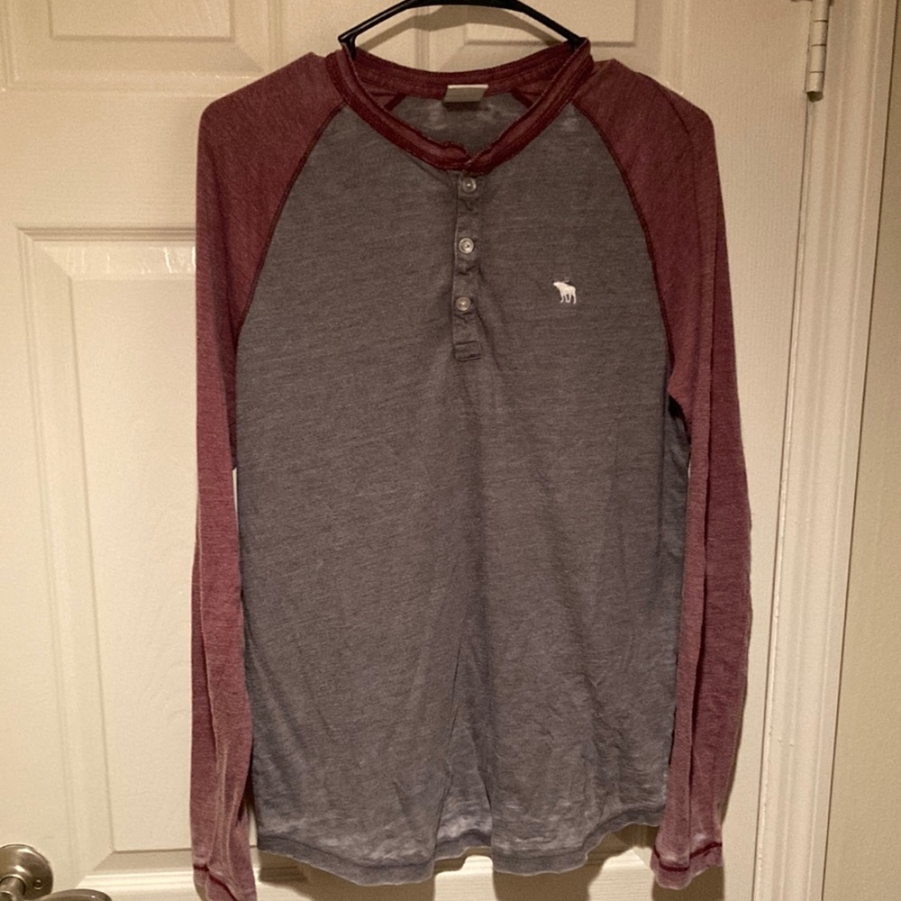 Abercrombie and Fitch maroon and grey long sleeve tee